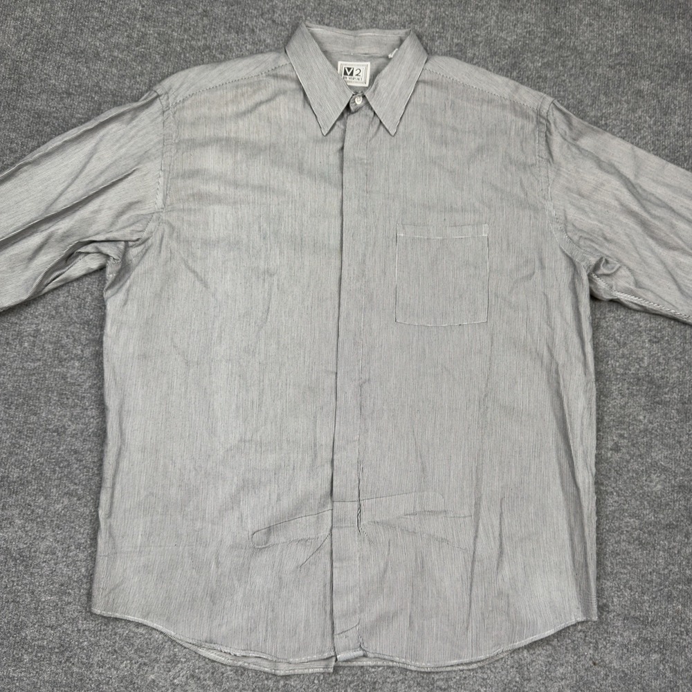 Vintage Versace V2 Shirt Mens Large 17 Black Striped Made USA Cotton Classic 90s - Picture 4 of 12